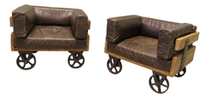 Industrial Wood Framed Club Chairs, 1970, Set of 2
