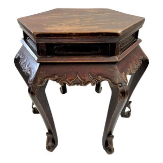 Mid 19th Century Chinese Antique Hexagonal Side Table With Natural Patina For Sale