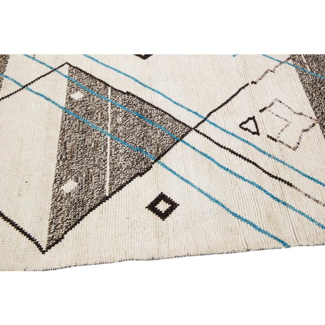 Textile Beige Modern Moroccan Style Handmade Boho Pattern Wool Rug For Sale - Image 7 of 11
