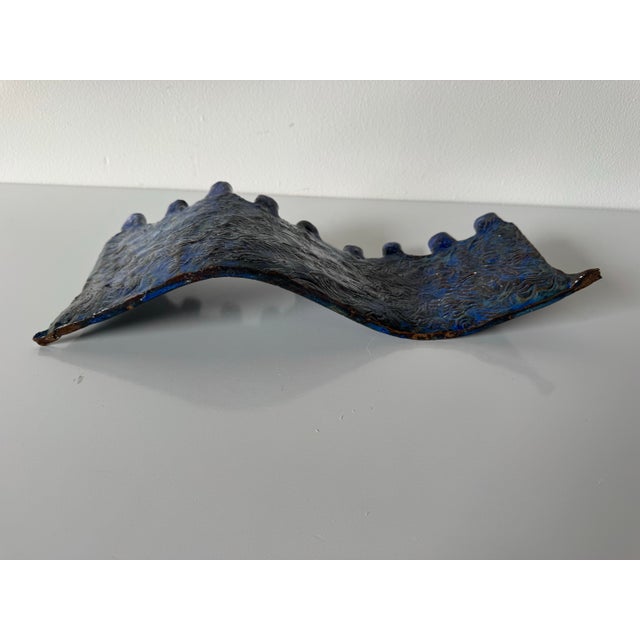 1990’s Vintage Handmade Blue Glazed Studio Pottery Ceramic Sculptural Menorah For Sale - Image 10 of 12