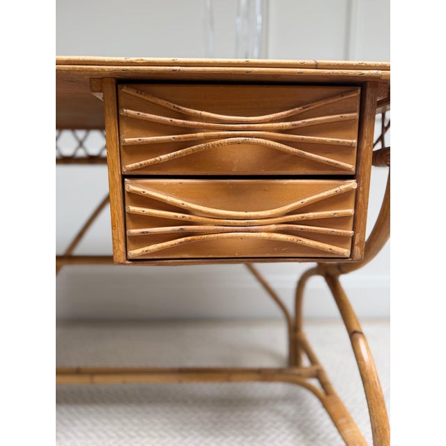 Wood Mid-Century Italian Bamboo and Rattan Writing Desk, 1970s For Sale - Image 7 of 10