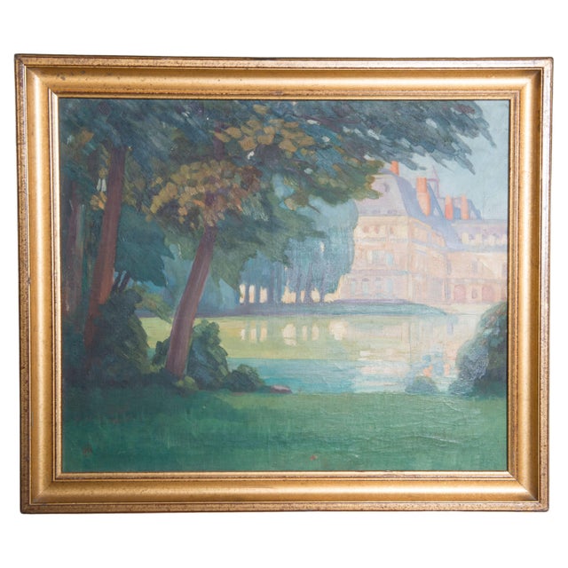 Late 19th Century Framed Napoleon III Era Oil on Canvas Painting of French Chateau Landscape For Sale - Image 13 of 13
