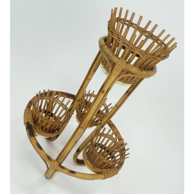 Brown Mid-Century Tiki Plant Stand in Bamboo Rattan, 1950s For Sale - Image 8 of 11