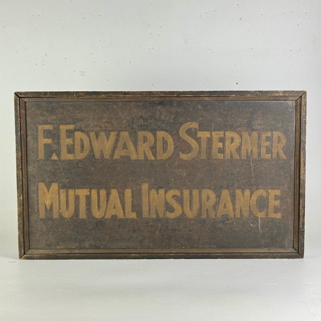 Antique Hand-Painted Double Sided Wood Insurance Trade Sign For Sale In New York - Image 6 of 6