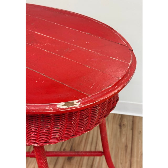 Vintage Weathered Red Wicker Table For Sale - Image 9 of 12
