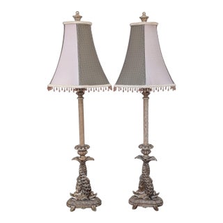 Vintage French Traditional Country Cottage Core 38" Tall Standing Table Lamps Set -a Pair For Sale