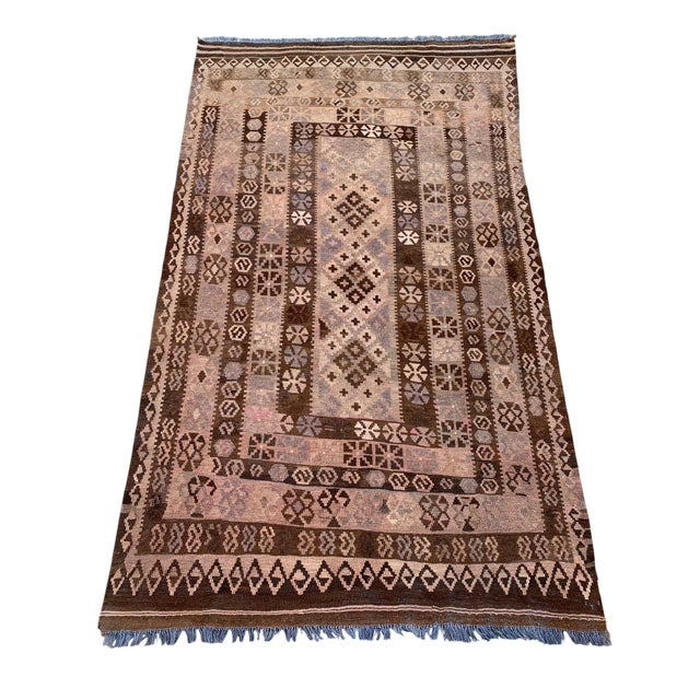 Traditional Vintage Afghan Handwoven Sheep Wool Kilim Rug For Sale - Image 3 of 11