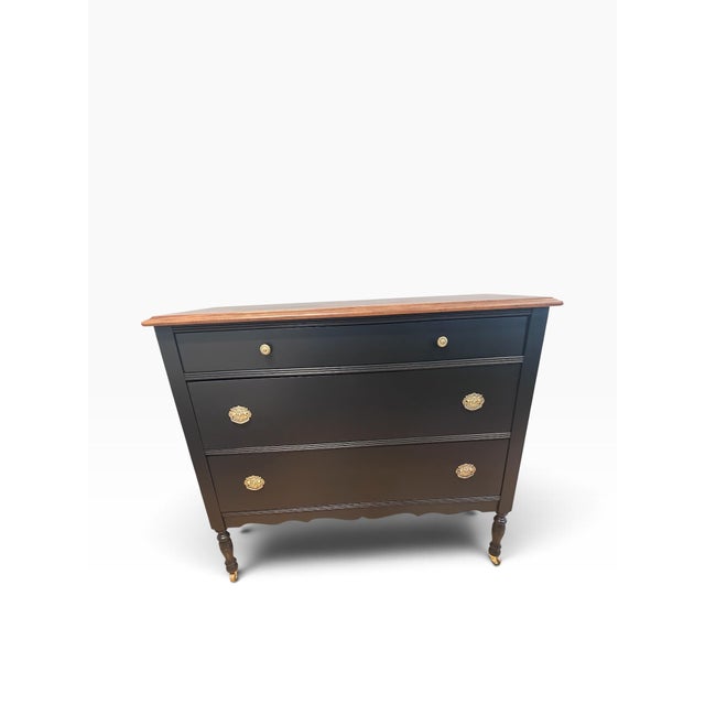 Restored 19th-Century American Empire Revival 3-Drawer Chest in Carbon Black & Walnut For Sale - Image 10 of 12