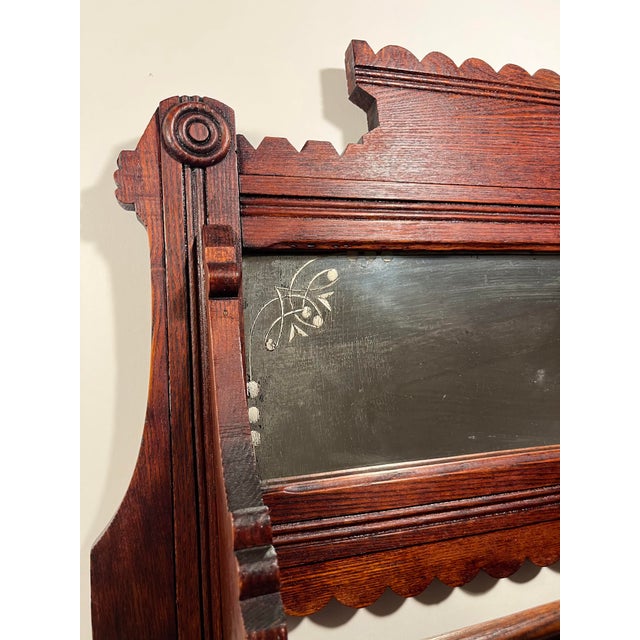 Antique 19th Century Victorian Eastlake Walnut Wall Mirror 3 Towel Bars For Sale - Image 4 of 8