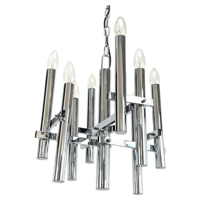 Chrome Ceiling Lamp attributed to Gaetano Sciolari for Boulanger, 1970s For Sale