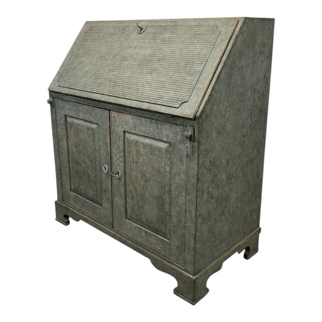Antique Swedish Secretary in Gray With White Highlights For Sale - Image 6 of 10