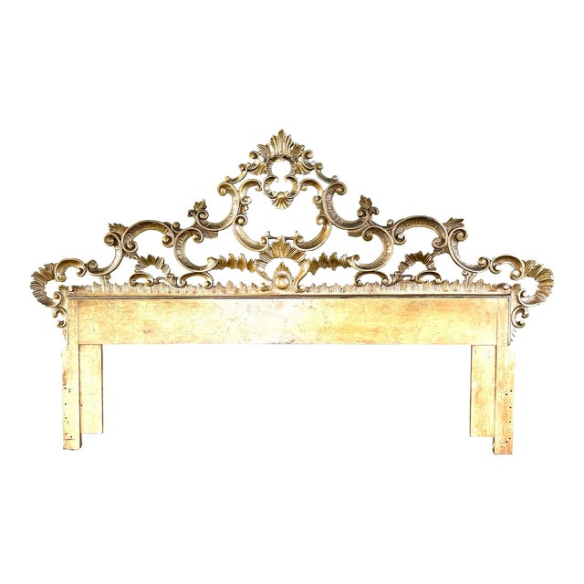 1950s Mid Century Italian Hollywood Regency Gilt Metal King Headboard. For Sale