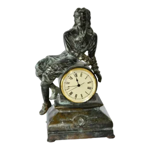 1980s Maitland-Smith Patinated Bronze Figural Sculpture Mantel Clock