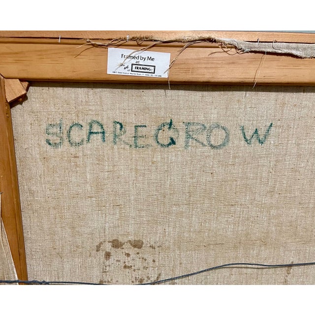 Pink Lazar Obican, Large Naive European Folk Art Oil Painting Lazar Obican French Scarecrow Clown, 1968 For Sale - Image 8 of 9