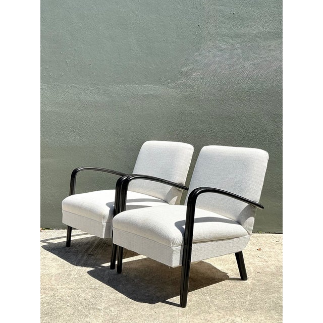 Mid-Century Modern Vintage MCM Black Wood Lounge Chairs - Pair For Sale - Image 3 of 13