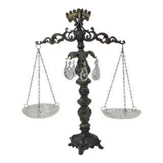 Vintage Brass Scales of Justice, Display, Apothecary Scales Crystal Prisms For Sale