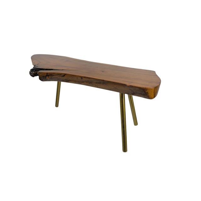 Wood Live-Edge Hardwood Coffee Table with Brass Legs, 1960s For Sale - Image 7 of 7