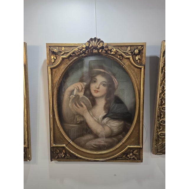 A magnificent pair of late 19th-century pastel portraits (a pair), presented in their substantial original giltwood and...