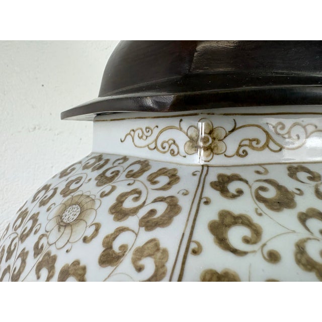 Maitland - Smith Large Hand Painted Pottery Jar With Bronze Lid by Maitland Smith For Sale - Image 4 of 12