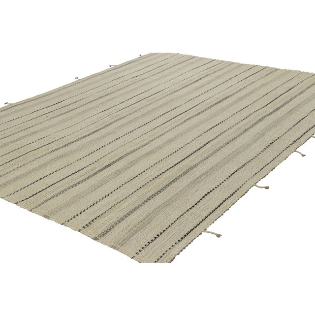 Rug & Kilim Rug & Kilim’s Contemporary Kilim, White With Black and Gray Textural Stripes For Sale - Image 4 of 7