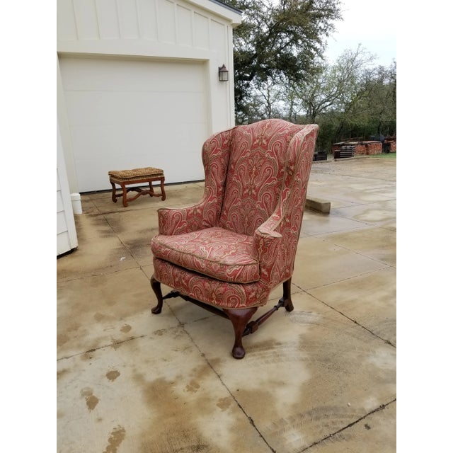 1980s Paisley Slip Covered Wingback Chair For Sale - Image 10 of 10