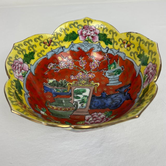 Vintage Lotus bowl made by Oriental objects D’Art. Made in Macau. Vibrant enameled colors really make this bowl stand out....