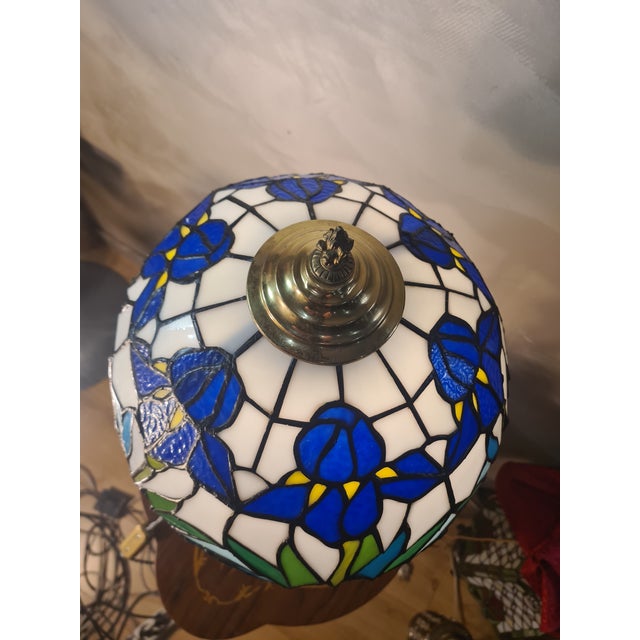 Antique Bronze Floor Lamp with Iris Glass and Lead Lampshade, 19th Century For Sale - Image 10 of 16