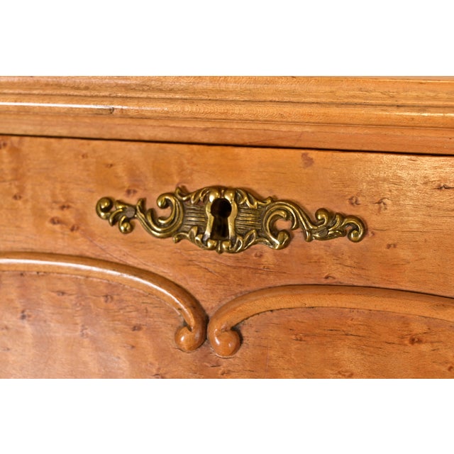 Baker Furniture Style Antique French Provincial Louis XV Birdseye Maple Drop Front Secretary Desk With Mounted Brass Ormolu, Circa 1890s For Sale - Image 10 of 18
