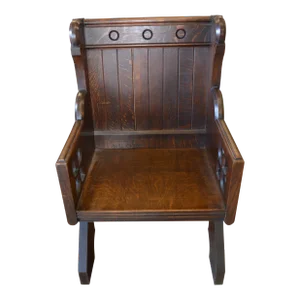 Antique English Dark Oak Large Deep & Wide Bishop's Throne Chair Deacons Bench