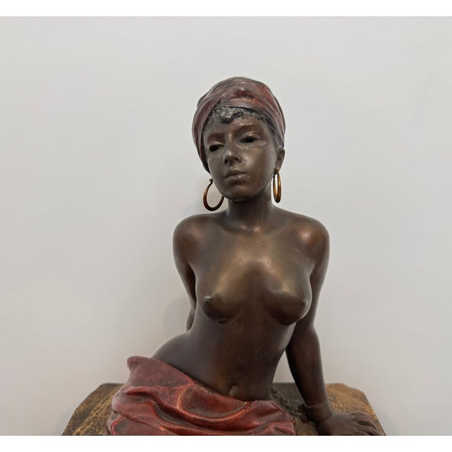 A beautiful 19th century sculpture by the renowned artist e villanis. ‘l esclave’ a slave nude, the skirt is removable....