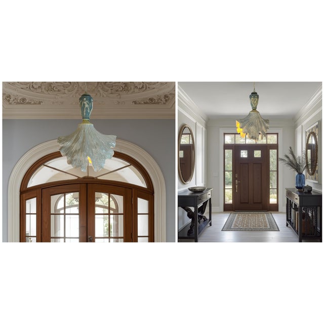 Ivory Vintage Light Blue Cream Goddess Ceramic Pendant Light For Sale - Image 8 of 18