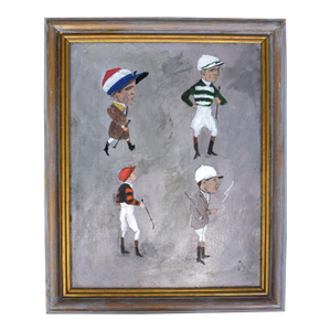 Framed Vignette of 4 English Jockeys Oil on Canvas