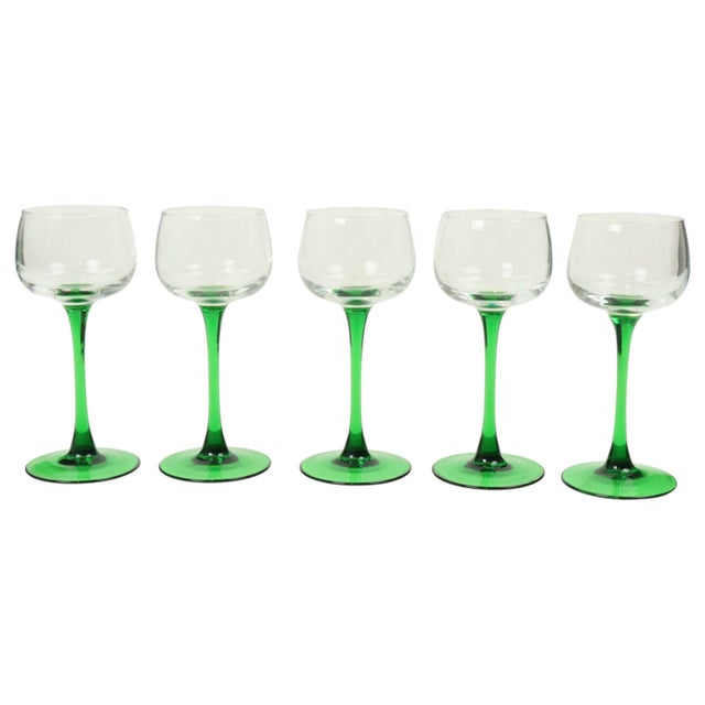 Vintage Luminarc Alsace Wine Glasses with Green Base, 1970s, Set of 10 For Sale - Image 4 of 14