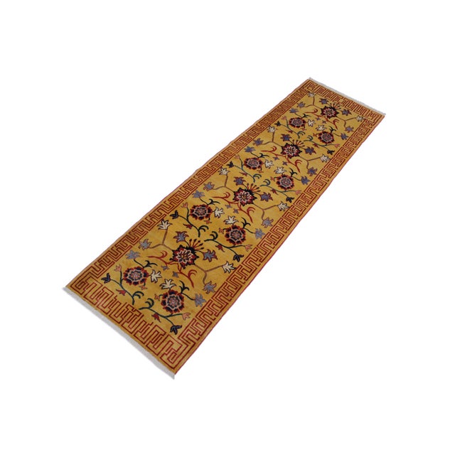 Tribal Rustic Super Kazak Gold/Red Wool Runner - 2'11'' X 10'1'' For Sale - Image 3 of 8