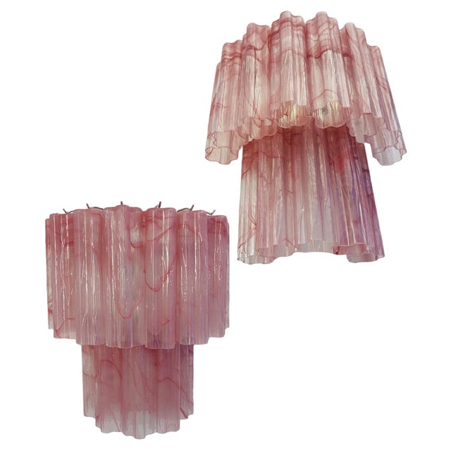 Murano Glass Tube Wall Sconces with 13 Pink Alabster Glass Tube, 1990s, Set of 2 For Sale