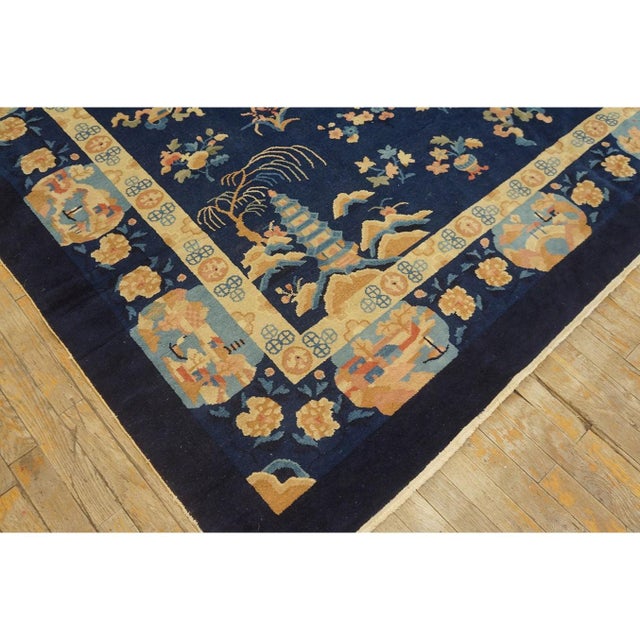 Antique Chinese - Peking Chinese Allover Floral Blue 1920s Blue Rug, Circa Date: 1920s. This exceptional example of early...