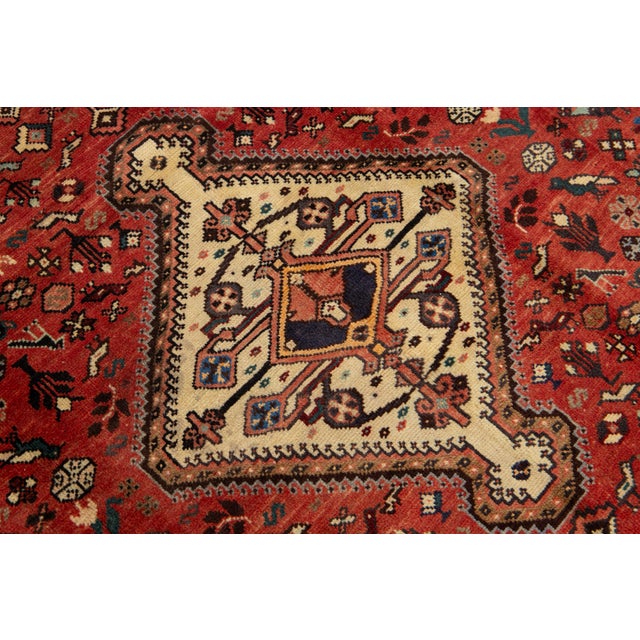 Textile 1940s Designed Persian Shiraz Handmade Wool Rug in Red For Sale - Image 7 of 9