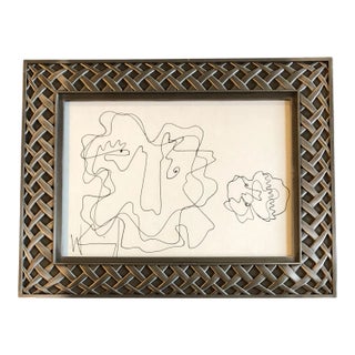 1980’s Vintage Wayne Cunningham Abstract Ink Drawing Metal Frame For Sale