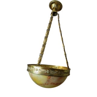 Art Deco Pendant Light in Marbled Glass, 1930s For Sale