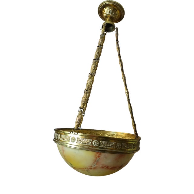 Art Deco Pendant Light in Marbled Glass, 1930s For Sale