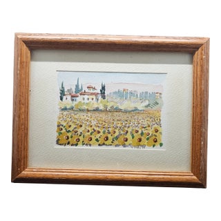 Vintage Italian Tuscan Scenery Original Framed Watercolor Painting, Signed For Sale