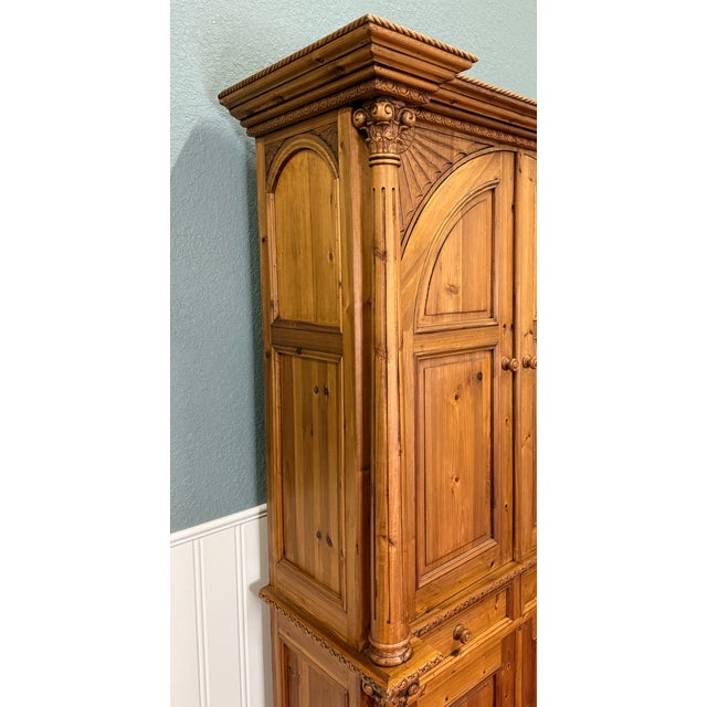 Vintage English Large Pine Cupboard Cabinet Corinthian Capitals Fluted Columns For Sale - Image 13 of 16