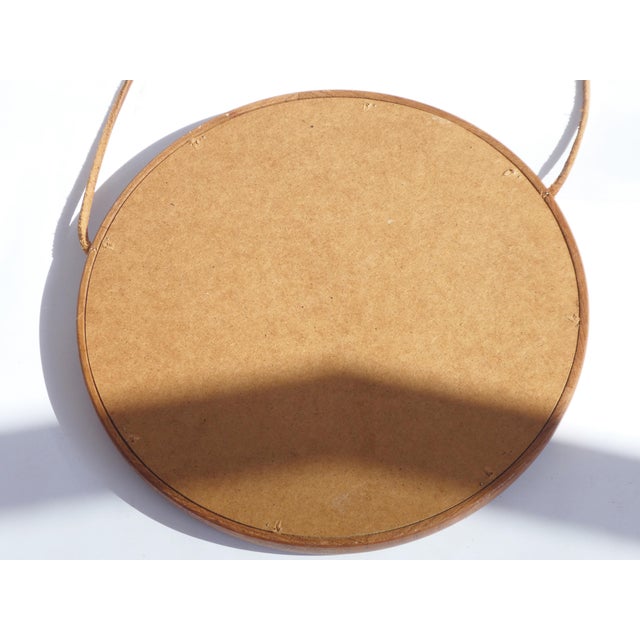 Mid-Century Scandinavian Modern Round Teak Mirror with Leather Cord, Denmark For Sale - Image 10 of 10
