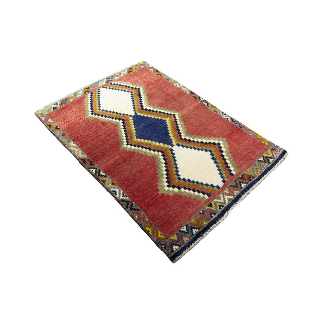 Mid-Century Modern Hand-Knotted Gabbeh Rug with Geometric Medallion For Sale - Image 3 of 11