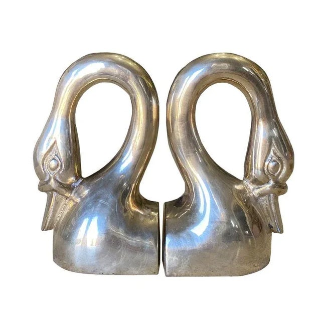 Mid-Century Modern Hollywood Regency Brass Swan Bookends - a Pair For Sale - Image 3 of 5