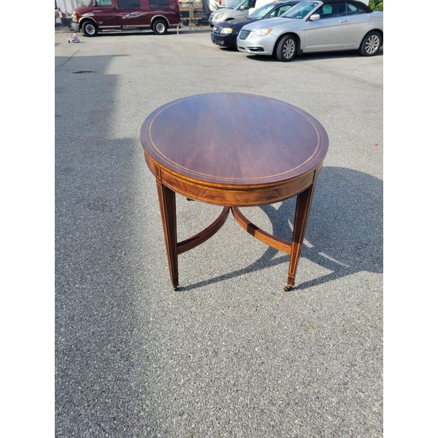 English 19th Century Mahogany Inly Oval Conference Table/ Center Table/ Desk Table. For Sale - Image 9 of 16