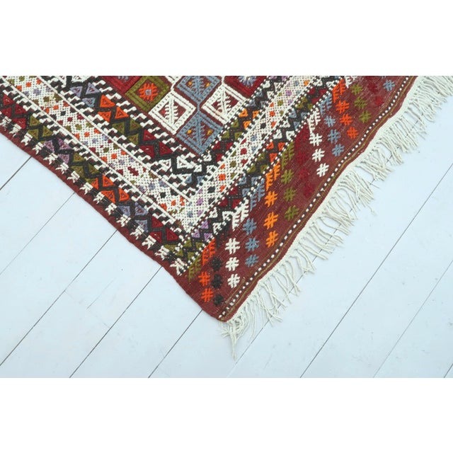 1960s Vintage Bergama Nomads Kilim Embroidered Rug For Sale - Image 5 of 13