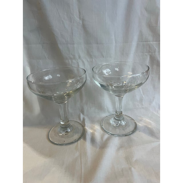 Contemporary 1970s Bride and Groom Etched Champagne Glasses - a Pair For Sale - Image 3 of 9