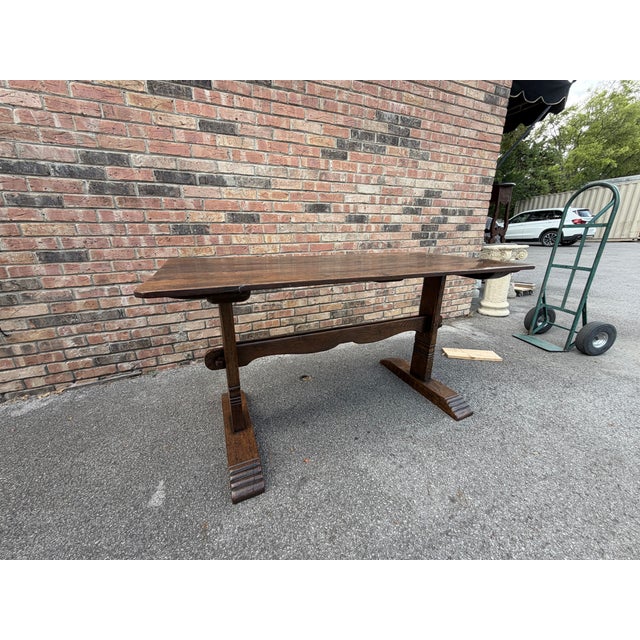 Wood 19th Century Oak Trestle Table For Sale - Image 7 of 13