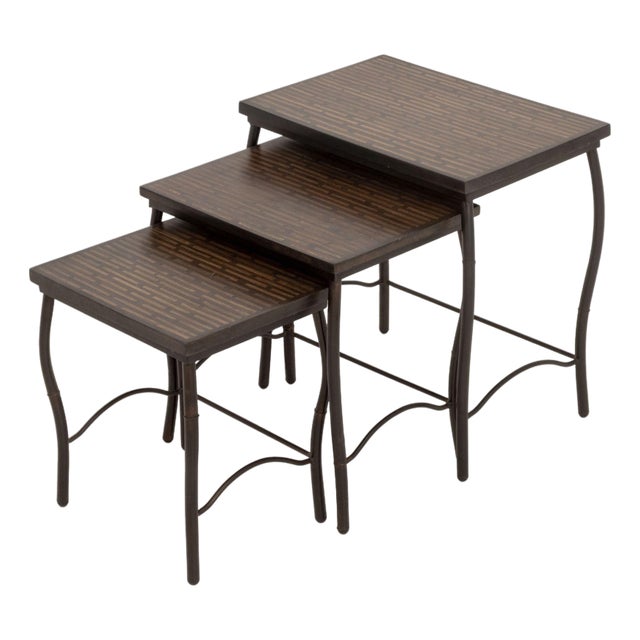 Set of Three Contemporary Mahogany Inlay Nesting Tables For Sale